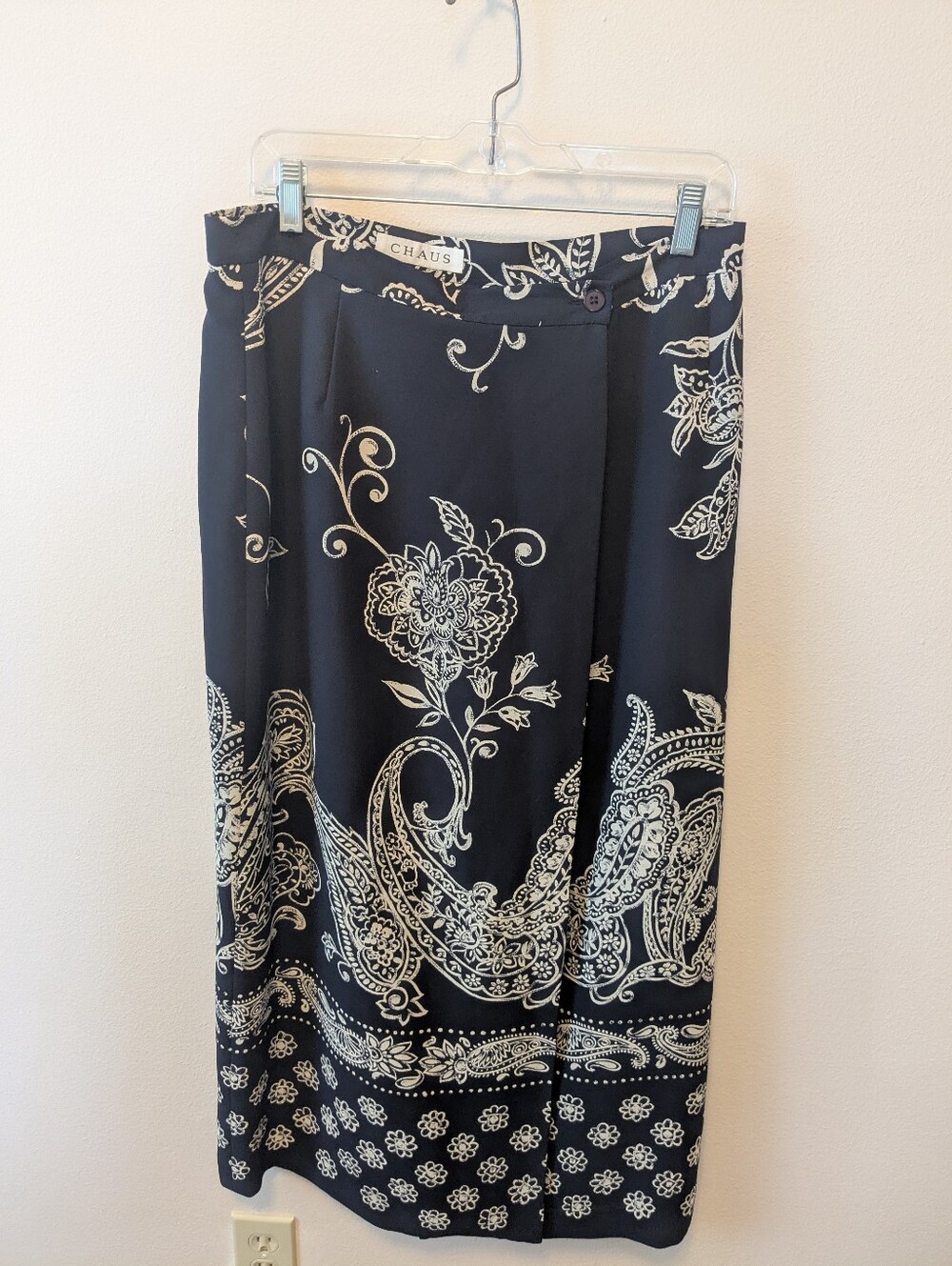 Chaus Black and Cream Maxi Skirt with Paisley Floral Print